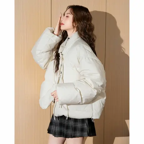 唐狮白色立领短款羽绒服女新款冬季新中式面包服女设计感爆款tu商品大图