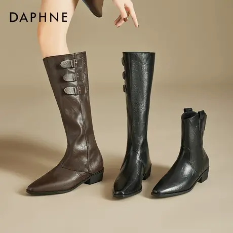 达芙妮裤管长筒靴子女款2025新款爆款早秋巨好看美拉德两穿骑士靴商品大图