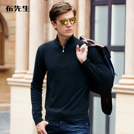 MrBu布先生长袖T恤羊毛衫男士毛衣拉链半高领纯色羊毛衫BT366断码商品大图