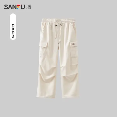 三福2023冬男士灯芯绒打褶休闲裤 潮流宽松工装长裤男477181商品大图