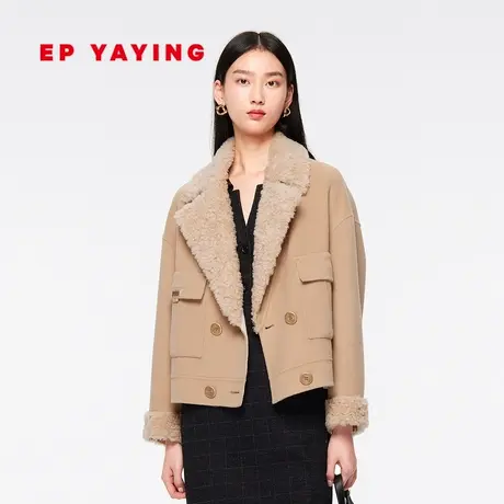 EP YAYING雅莹女装 短款双排扣羊毛翻领毛呢外套 商场同款8259A商品大图