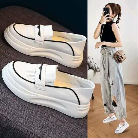 小白鞋女2023年新款百搭厚底春季透气今年流行一脚蹬夏季女鞋子商品大图