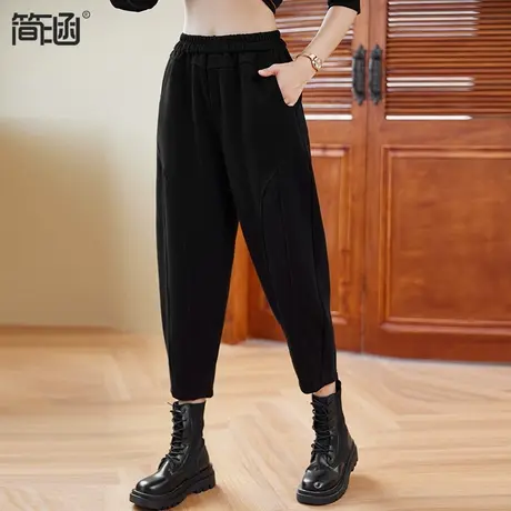显瘦哈伦裤简涵大码女装2023秋冬新款高腰宽松加厚小脚奶奶萝卜裤图片