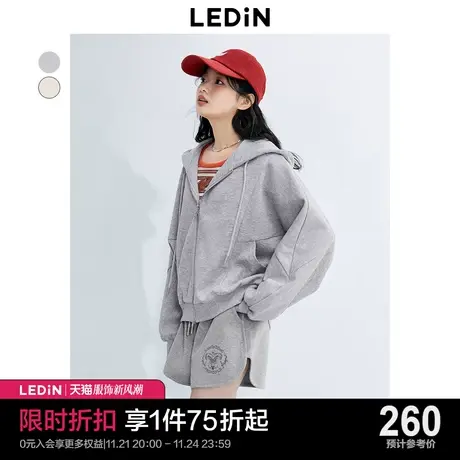乐町休闲宽松连帽卫衣23早秋新款蝙蝠袖卫衣设计感时尚上衣短外套商品大图