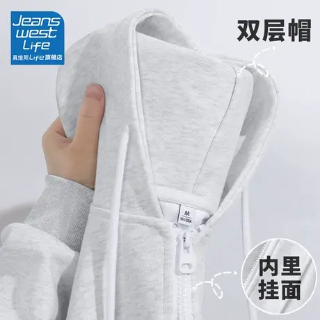 真维斯LIFE灰色连帽外套早秋卫衣女小个子2023新款爆款拉链开衫潮商品大图