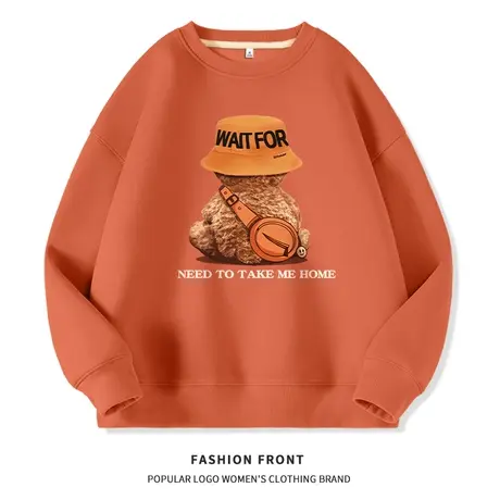 真维斯LIFE橘色圆领卫衣女2024新款爆款春秋薄款chic港味复古上衣商品大图