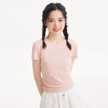 尔给后背镂空小衫设计感别致绑带上衣修身显瘦短袖短款t恤女夏季商品大图