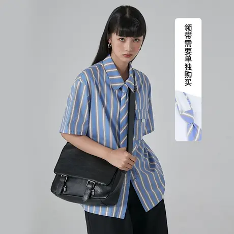 omont蛋挞家 复古条纹衬衫女夏季薄款宽松设计感学院风古着感衬衣商品大图