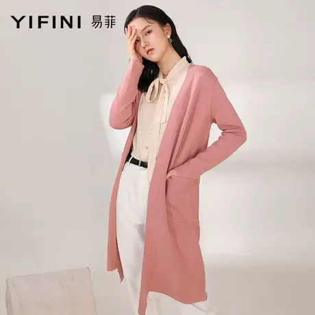 Yifini/易菲宽松长款毛织针织衫春秋季新款长袖上衣开衫外套女商品大图