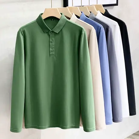 polo衫男纯色翻领修身商务休闲打底衫内搭上衣男士长袖T恤春秋款商品大图
