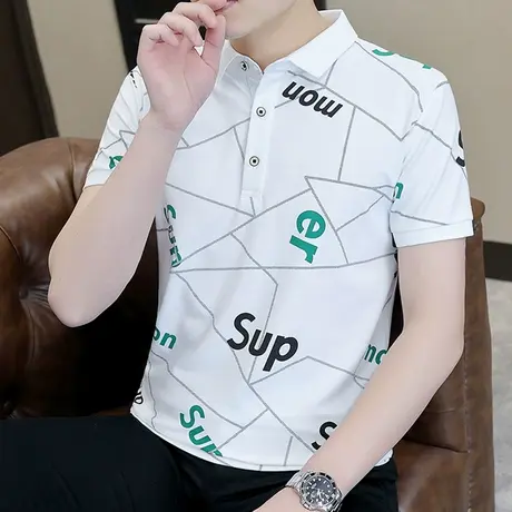 2023夏季新款短袖t恤男上衣服 衬衫领个性潮牌丅恤半袖男士polo衫商品大图