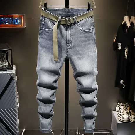 日系潮牌夏季薄款烟灰色牛仔裤男宽松直筒男士长裤子男百搭小脚裤商品大图