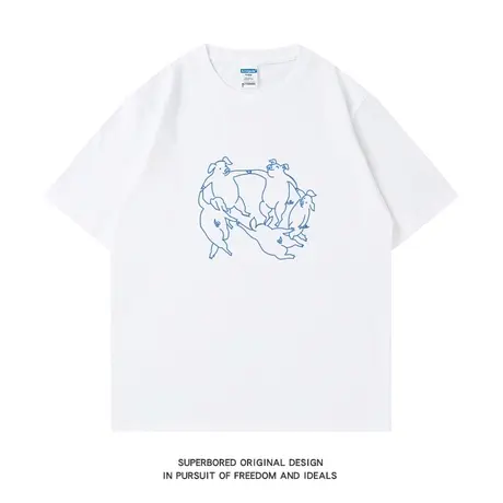 趣味跳舞的小猪印花短袖T恤男夏季纯棉半袖宽松休闲上衣体恤衫商品大图