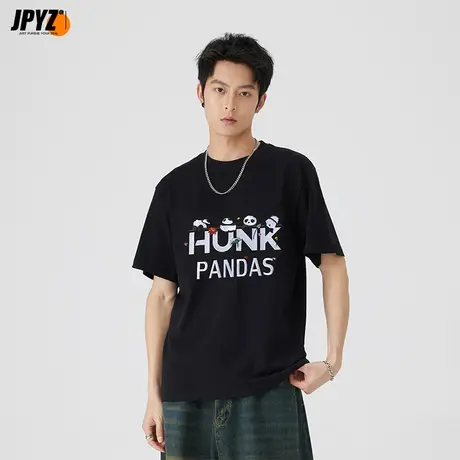 轻奢熊猫男士短袖T恤衫宽松休闲简约刺绣印花打底潮流男装上衣服商品大图
