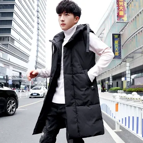 男士秋冬季中长款坎肩羽绒棉服外套潮流韩版加厚马甲学生帅气马夹商品大图