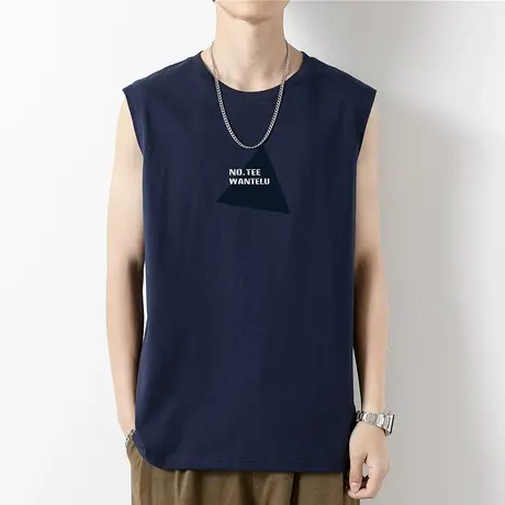 纯棉背心男士夏季宽松篮球跨栏运动坎肩印花宽肩无袖t恤健身汗衫商品大图