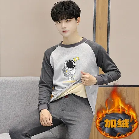 保暖内衣男加绒初中高中学生青少年大童加厚圆领秋衣秋裤冬季套装商品大图