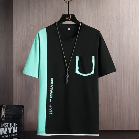 短袖t恤男夏季潮牌冰丝半袖棉感上衣薄款五分袖休闲男款男装体恤图片