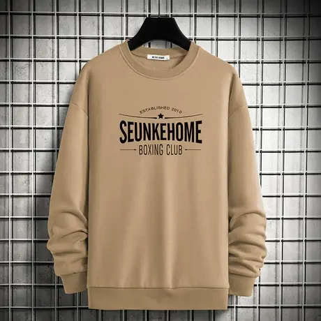 圆领卫衣男生秋季上衣宽松潮流百搭保暖加绒加厚无帽套头长袖t恤商品大图