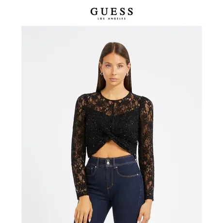 【38上新季】GUESS女士短款时尚性感蕾丝花边短款上衣商品大图