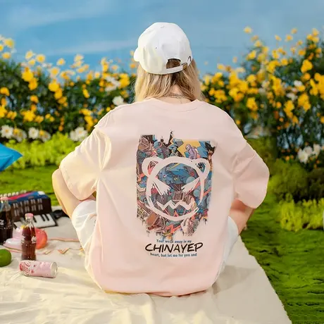 YEP国潮暴力熊t恤女oversize纯棉宽松短袖夏季上衣高级感欧美潮牌图片