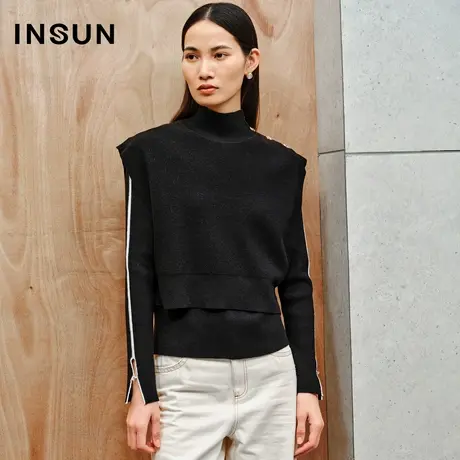 INSUN恩裳线上专选冬季羊毛竖坑条毛针织衫图片