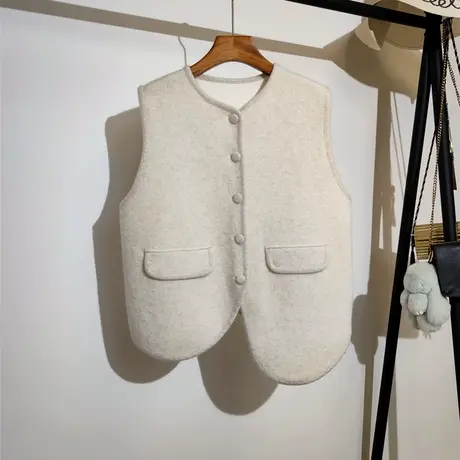 不规则针织马甲开衫女秋冬新款韩系宽松圆领叠穿毛衣坎肩背心外套商品大图