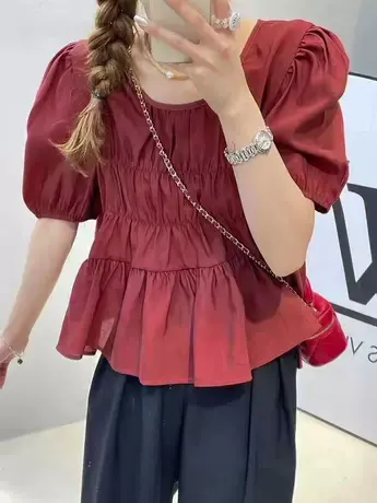 法式泡泡袖衬衫女夏季时尚洋气小个子短袖上衣高级感气质小衫衬衣商品大图