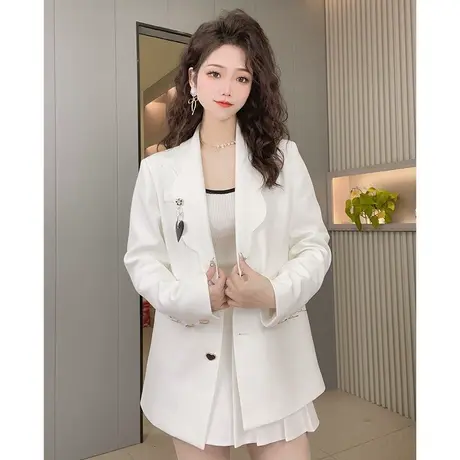春季新款白色西装宽松休闲显瘦外套百搭上衣洋气设计感中长款西服商品大图