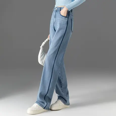 窄版高腰直筒牛仔裤女2024年新款春季裤子女长裤拖地裤显瘦阔腿裤商品大图