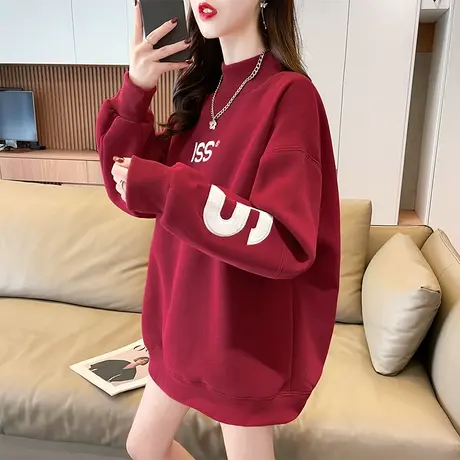 半高领卫衣女春秋季韩版宽松设计感小众小个子大码薄款上衣外套潮图片