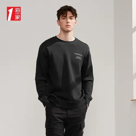 海一家简约字母印花上衣2023秋季新款时尚辑明线休闲基础卫衣男商品大图