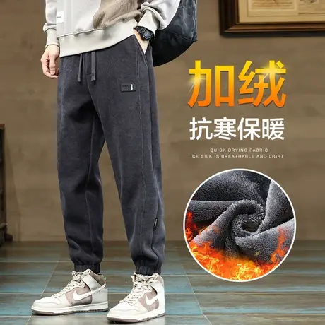 秋冬款防风束脚外穿哈伦休闲裤子2024年新款冬季男生抓绒加厚卫裤商品大图