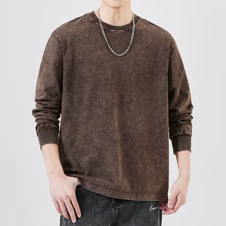 春季男款高端潮牌重磅纯色圆领卫衣春秋款情侣装长袖上衣春天男装商品大图