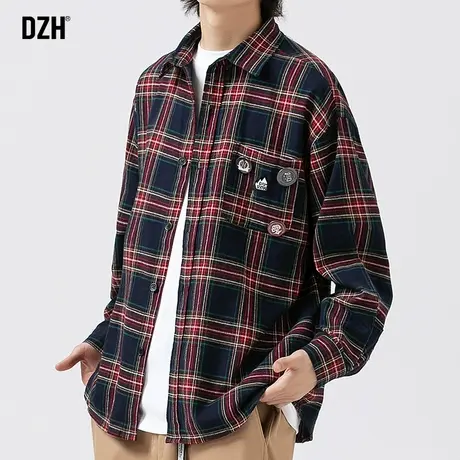 男士格子衬衫男纯棉秋季潮牌高级感休闲衬衣男款长袖上衣宽松百搭商品大图