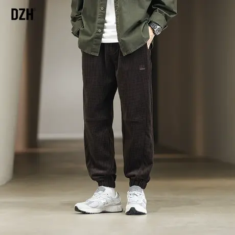 男生咖啡色肌理感裤子男款美式高街秋季2024新款休闲束脚裤高级感商品大图