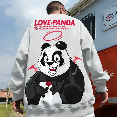 秋季新款2024男装大码熊猫宽松休闲街头圆领套头长袖卫衣情侣潮牌商品大图