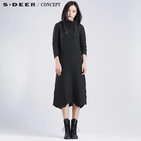 sdeer圣迪奥2018秋连帽肌理感休闲中长款连衣裙S16381241图片