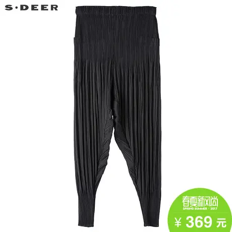 s.deer【新品】圣迪奥女装纯黑折痕显瘦嘻哈裤S17280829商品大图
