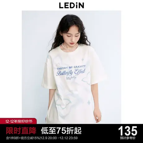 乐町新品韩版宽松上衣女潮2023秋季新款女装白色蝴蝶休闲短袖T恤图片