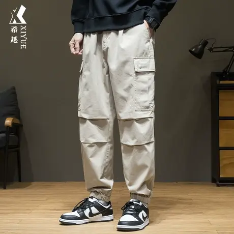 希越纯棉秋冬季男士美式工装裤宽松大码潮流百搭休闲男款束脚裤子商品大图
