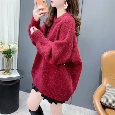 慵懒风复古圣诞新年红色软糯毛衣女秋冬加厚高级感保暖打底针织衫商品大图