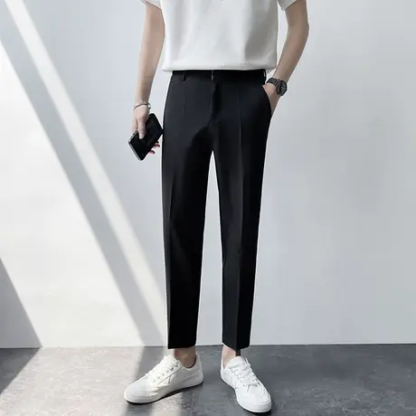 夏季春西裤长裤裤子修身纯色百搭薄款弹力个性九分青年ins小西裤商品大图