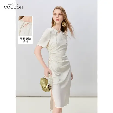 MISSCOCOON新中式旗袍提花连衣裙女装2023新款夏季抽褶国风裙子图片