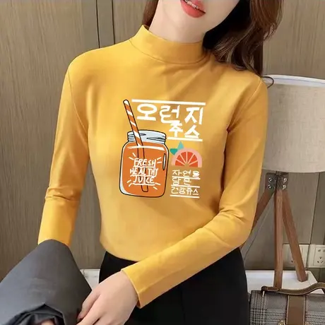 加绒打底衫女秋冬季加厚保暖衣内搭2024年德绒半高领长袖上衣秋衣商品大图