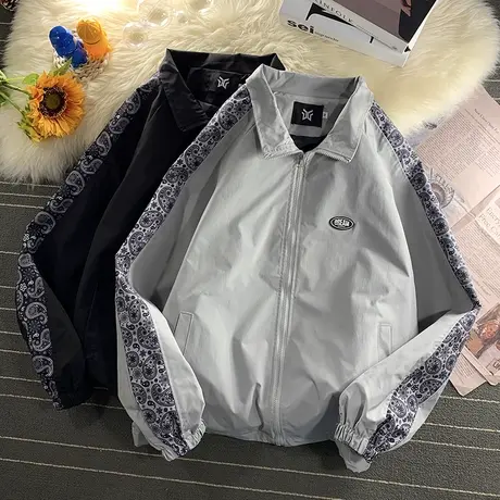 潮流腰果花夹克男秋冬季情侣宽松青年帅气外套港风百搭休闲上衣服商品大图