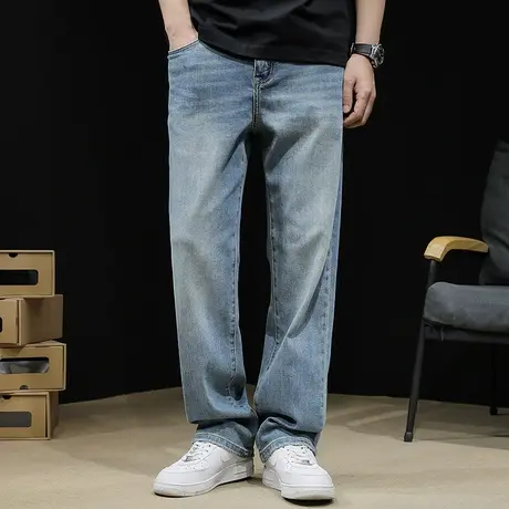 弹力直筒牛仔裤男2024新款春季男款显瘦锥形裤子宽松大码男士潮牌图片
