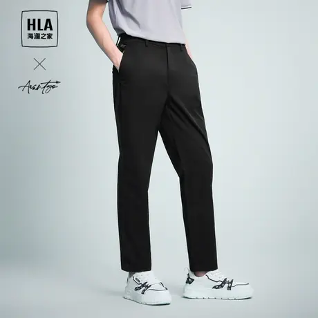 HLA/海澜之家轻商务直筒休闲裤24春夏季新款微弹撞色刺绣裤子男士图片