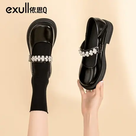 依思q洛丽塔鞋子女2024新款春秋学院风配裙子大头小皮鞋漆皮单鞋商品大图