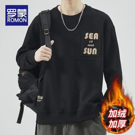 罗蒙卫衣男士加绒冬季加厚保暖外套2023新款套头男装美式潮牌上衣图片
